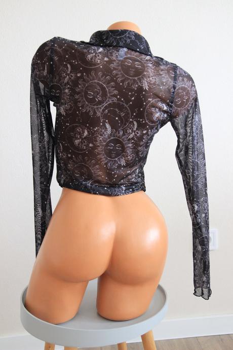 Sieťovaná crop košeľa, s, s