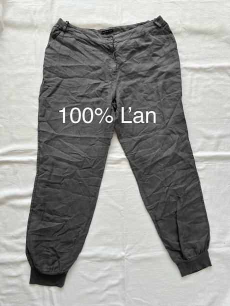 Ľanové olivové nohavice, l