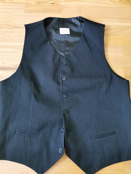 Čierny pásikavy pánsky oblek s vestičkou, 52/170, xl