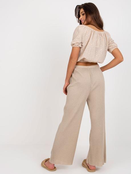 Dámske široké rebrované úpletové nohavice bežové, 