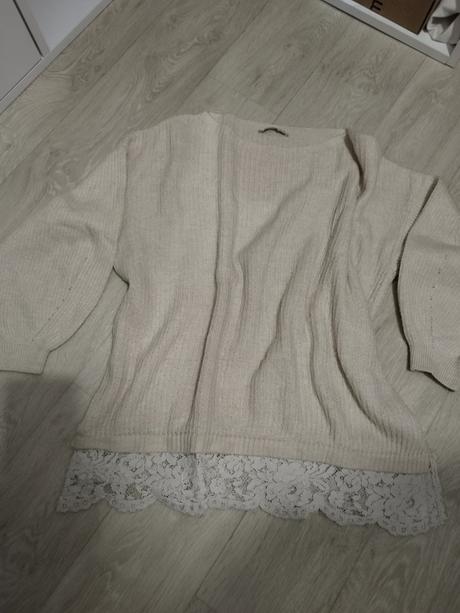 Krémový svetrík s cipkou, george,42