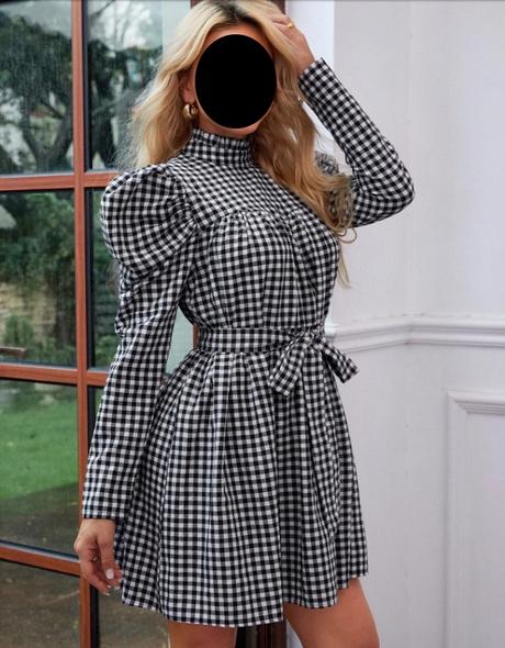 Karovane saty s puf rukavmi, s