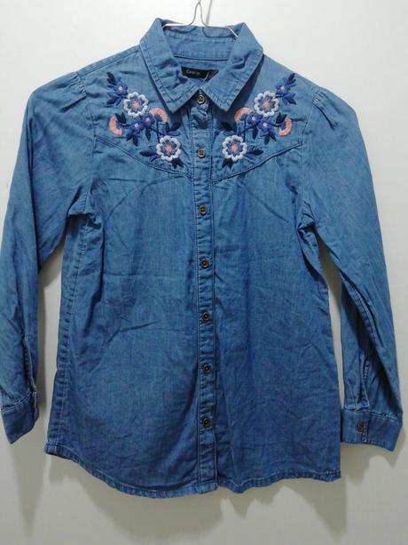 Rifľová bavlnená košeľa s vyšívanými kvetmi, george,128