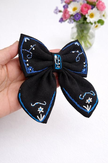 Ručne vyšívaná mašla do vlasov, 