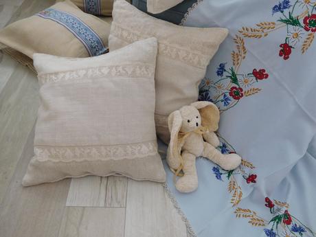 Vankúše z ľanového plátna , obrus starodávny, 