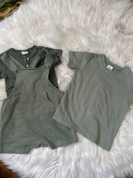 Šortky na traky h&m+2 trička h&m, 74