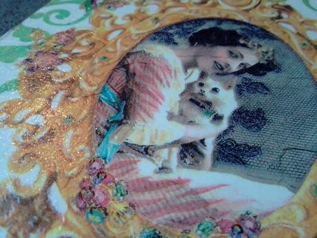 Obrázok vintage žena s mačkou, 