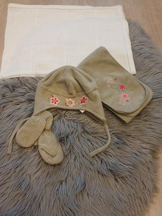 Dievčenský set čiapka šál rukavice khaki (uni), cactus clone,80 / 86 / 92