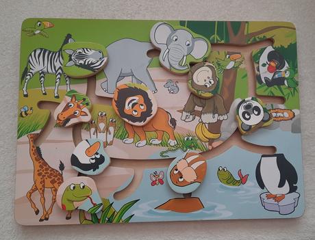 Drevený zvieratkový hlavolam/labyrint, 