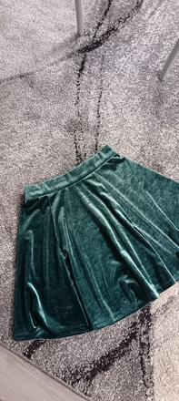 Zamatová, smaragdová sukňa, h&m,xs