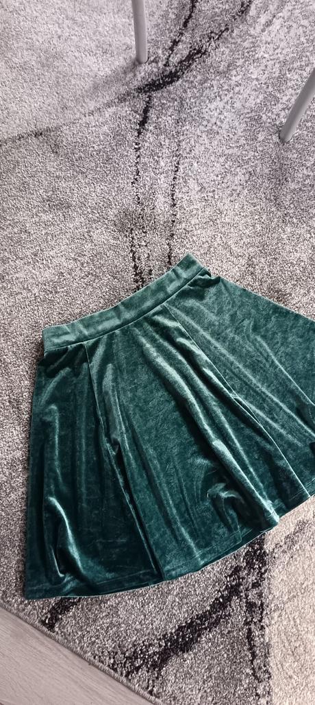 Zamatová, smaragdová sukňa, h&m,xs