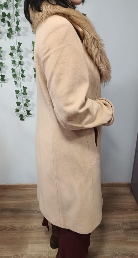 Elegantný dlhý vlnený kabát s kašmírom veľ. 44/46, 44