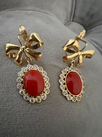 Starozitne nausnice 18k zlato a koral, 