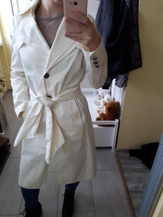 Krémový prechodný kabát, trenčkot/trenchcoat, 38