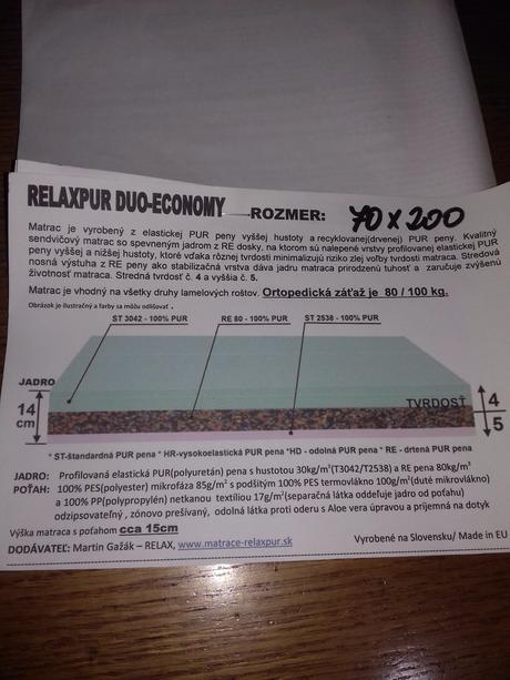 Ortopedicky matrac, šírka (cm): 70,dĺžka (cm): 200
