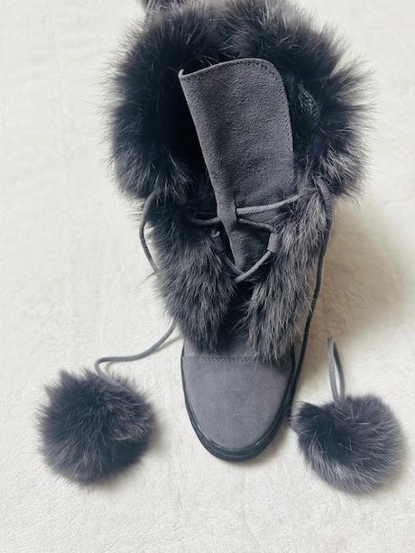 Kotníkové sivé čižmičky s kožušinkou na uviazanie, 40