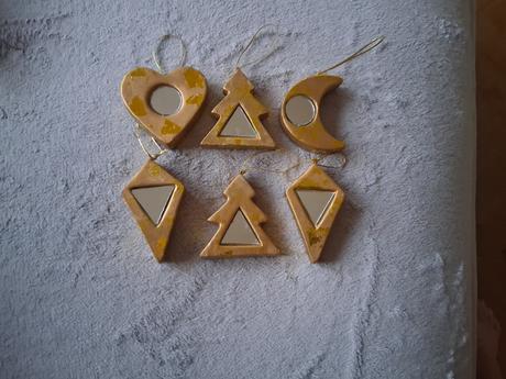 Keramika ozdoba stromček 6 kusov srdce mesiac, 