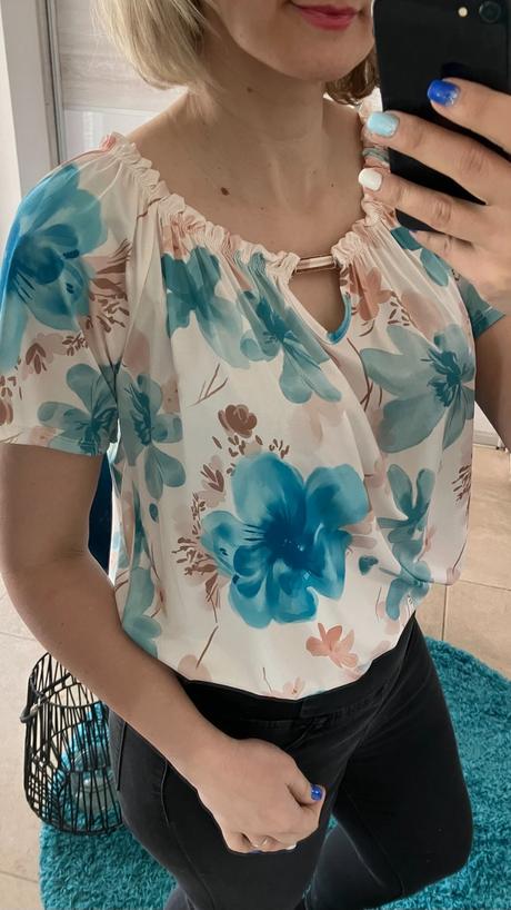 Kvetovaná blúzka so spadnutými ramenami, l / m / s / xl