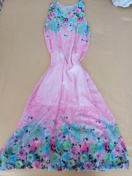 Dámske šaty xl dlhé letné ružové kvety šifón, xl