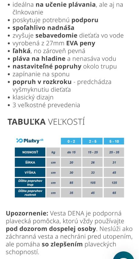 Plavecká vesta dena 2-5 rokov,