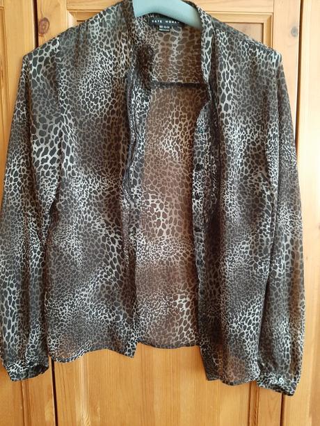 Tenká blúzka béžová-čierna leopard potlačená, gate,xs