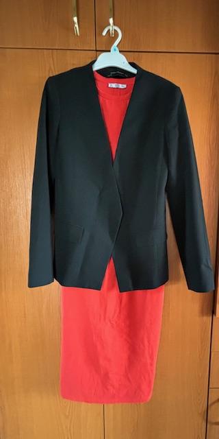 Zara - červené šaty + čierne sako xs/s, zara,xs