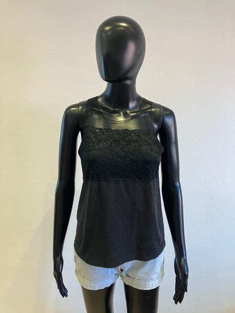 Dámske rebrované tričko s tylom a čipkou, m