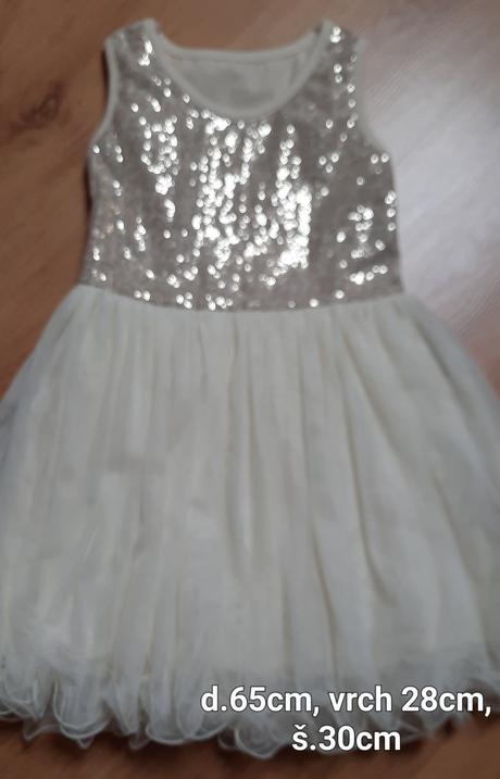 Nádherné kvalitné šaty s flitrami, raz oblečené, 116