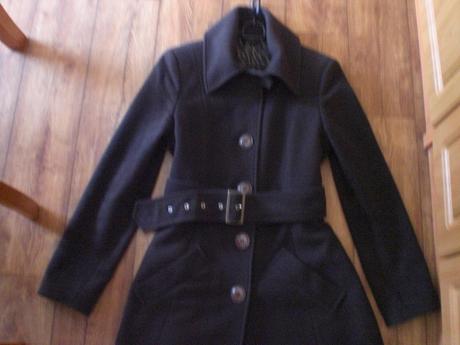 Krásny tmavohnedý kvalitný kabát na zimu veľ.38, 38