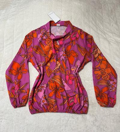 Ružová blúzka s oranžovými kvetmi na uviazanie, l / m