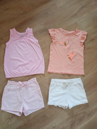 2x volanikove kratasy+2x tricka s kratkym rukavom, 104–116