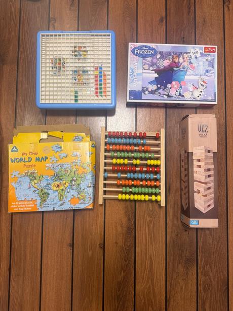 Veľký balík detských spoločenských hier, puzzle a,