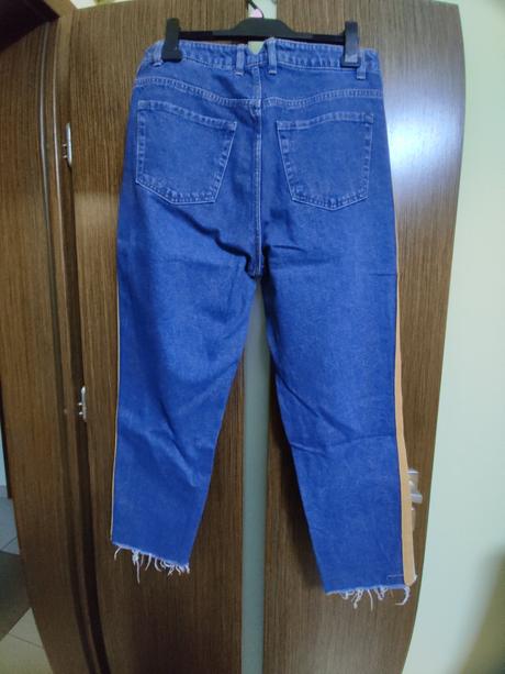 Trendy bershka modre rifle s pasikmi a vysoky pas, bershka,40