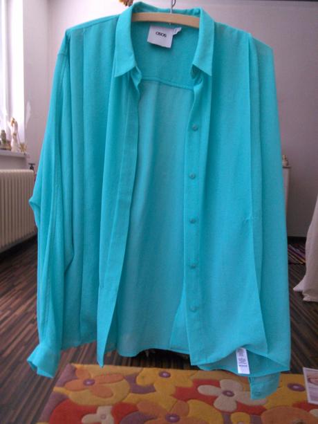 Tyrkysová blúzka s dlhými rukávmi, 44