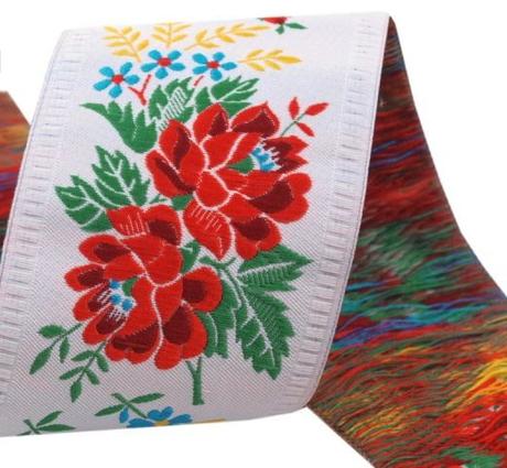 Folklórna, krojová, ľudová, žakarová, stuha 55 mm, 