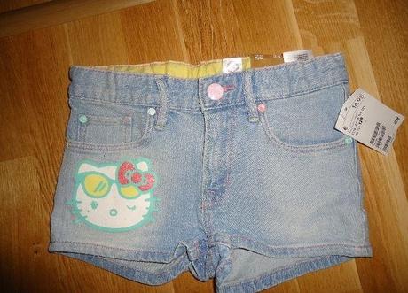 Riflové kraťasy s hallo kitty mačičkou vel.7-8, h&m,122 / 128 / 134