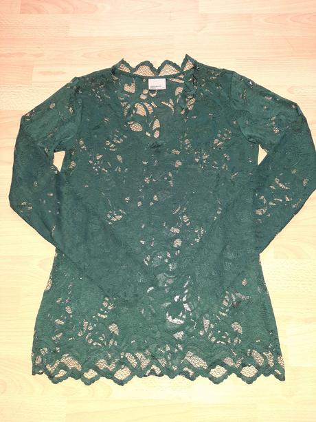Tmavozelený čipkovaný top, vero moda,m