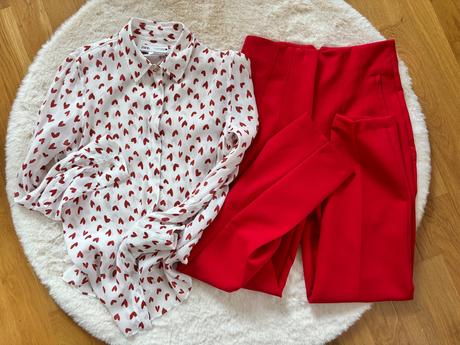 Srdiečková blúzka a červené nohavice zara, zara,s
