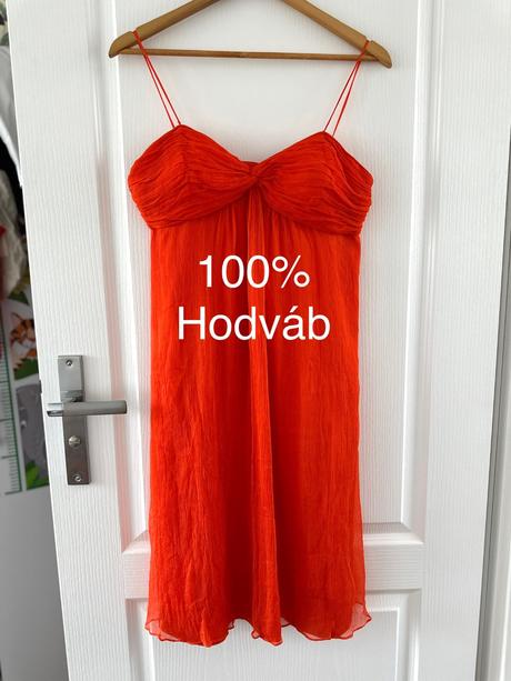 Oranžovo-červené hodvábne šaty, m