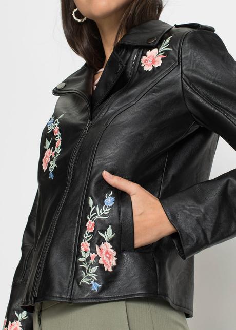 Koženková bunda s výšivkou, bonprix,40