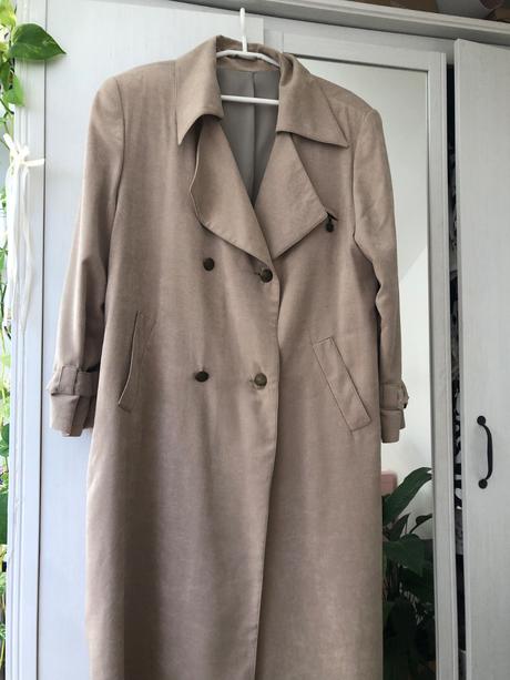 Béžový dlhý kabát vintage/ béžový jesenný kabát, xxxl