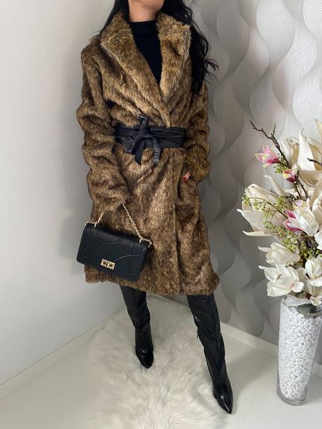 Dlhý žíhaný kožuch, xl