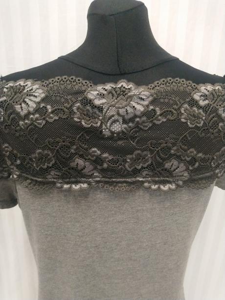 Dámsky sivý elastický top s čipkou, h&m, l, h&m,l