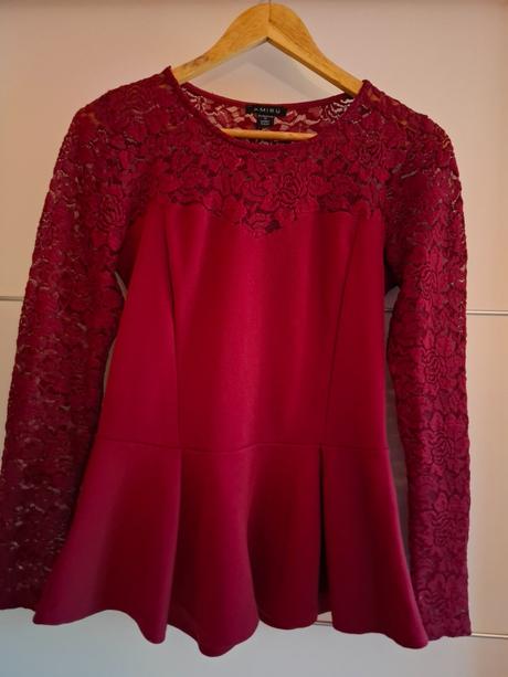 Elegantný top s dlhým rukávom s čipkou, amisu,m