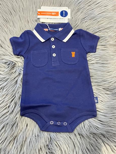 Chlapčenské body s vreckami a macíkom (0-3 mes.), original marines,56