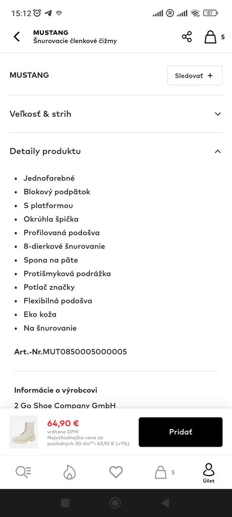 Šnurovacie členkové čižmy nové, mustang,38