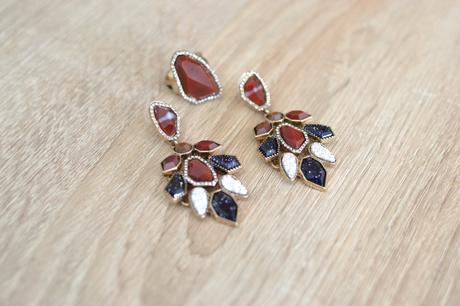 Bordovo-tmavomodré náušnice s prsteňom,