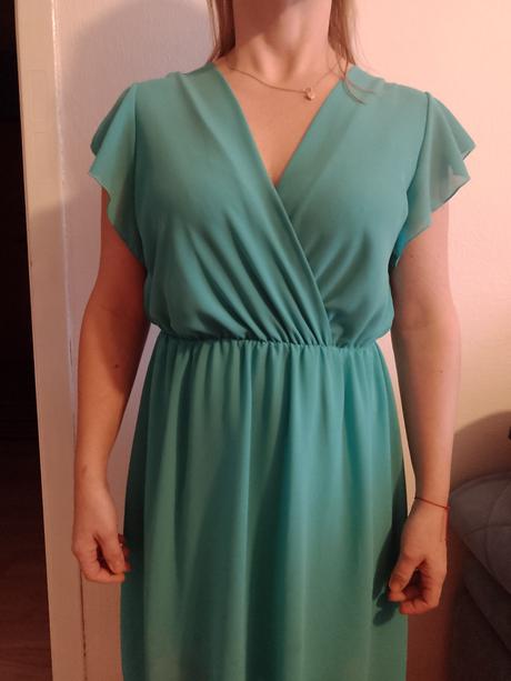 Spoločenské zelené šaty v. s + náušnice, s