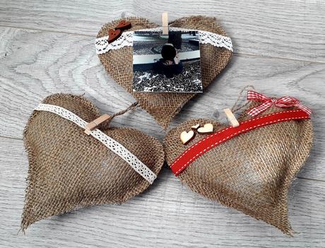 Jutové srdce na fotografiu,