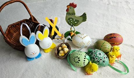 Velkonocna vyzdoba, kraslice a maly kosik, 